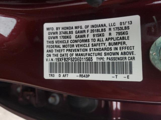 Photo 10 from auction – 2013 HONDA CIVIC LX with VIN 19XFB2F52DE011565