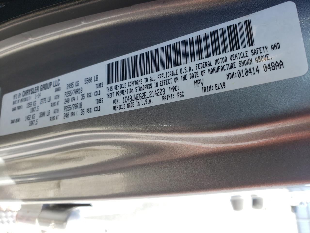 Photo 10 from auction – 2014 JEEP WRANGLER U with VIN 1C4BJWEG2EL214203
