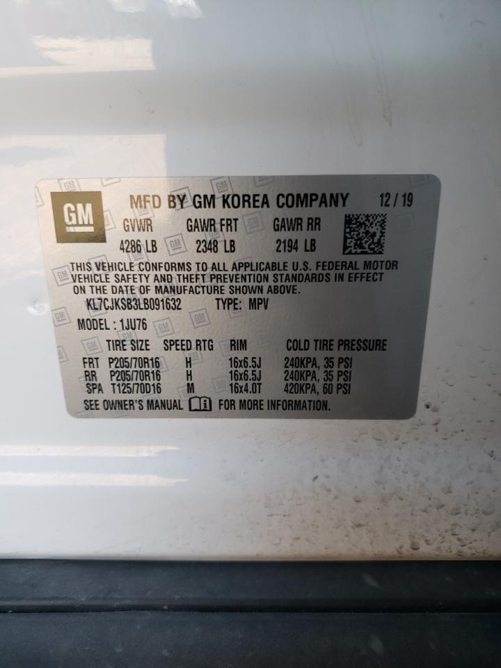 Photo 10 from auction – 2020 CHEVROLET TRAX LS with VIN KL7CJKSB3LB091632