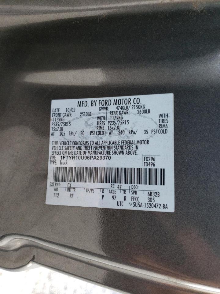 Photo 10 from auction – 2006 FORD RANGER with VIN 1FTYR10U96PA29370