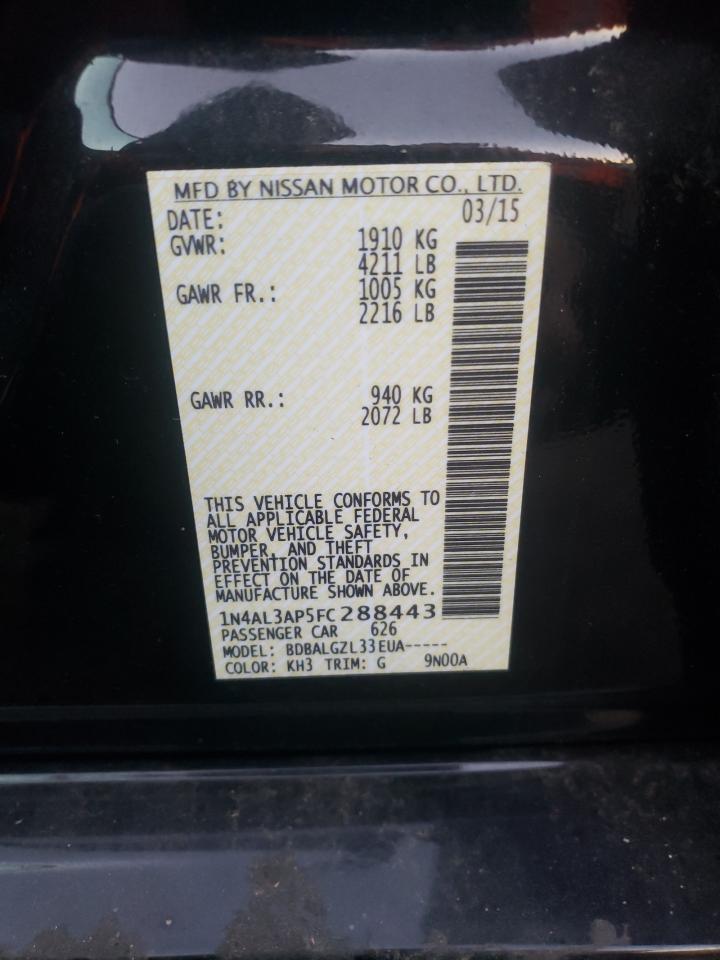 Photo 10 from auction – 2015 NISSAN ALTIMA 2.5 with VIN 1N4AL3AP5FC288443