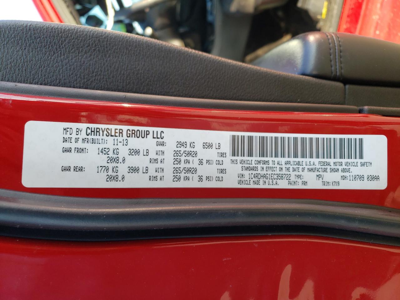Photo 10 from auction – 2014 DODGE DURANGO SX with VIN 1C4RDHAG1EC358722