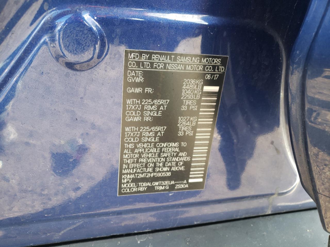 Photo 10 from auction – 2017 NISSAN ROGUE S with VIN KNMAT2MT2HP590538