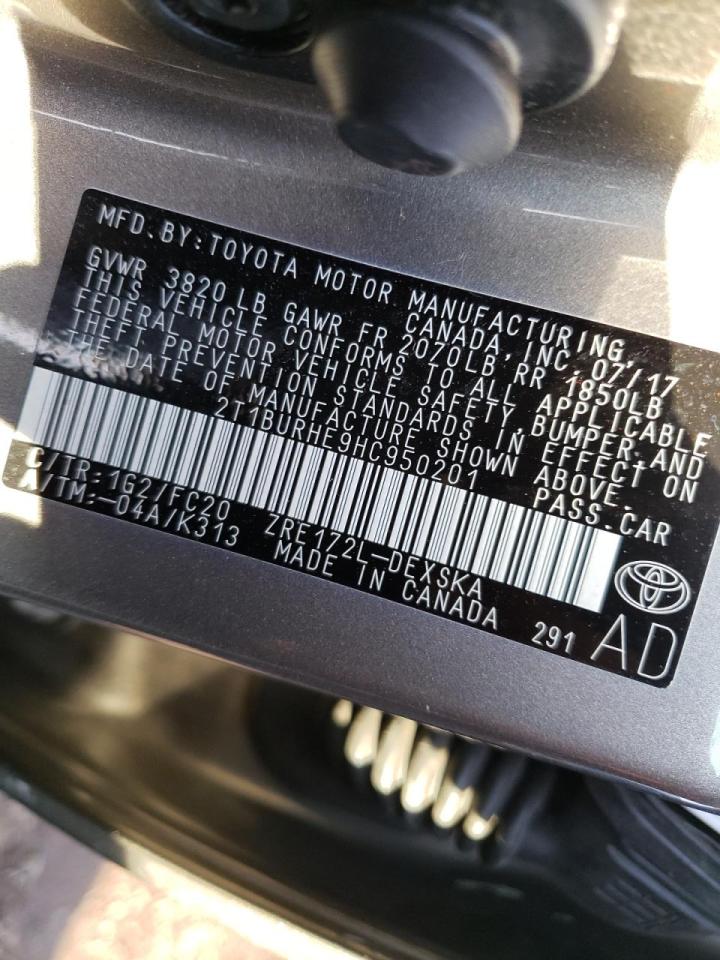 Photo 10 from auction – 2017 TOYOTA COROLLA L with VIN 2T1BURHE9HC950201