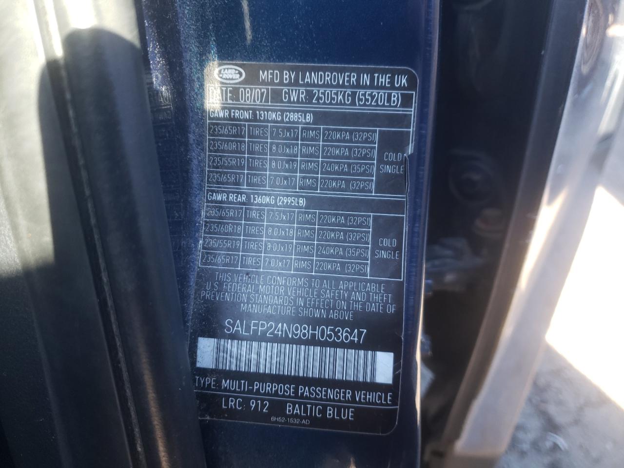 Photo 10 from auction – 2008 LAND ROVER LR2 SE with VIN SALFP24N98H053647