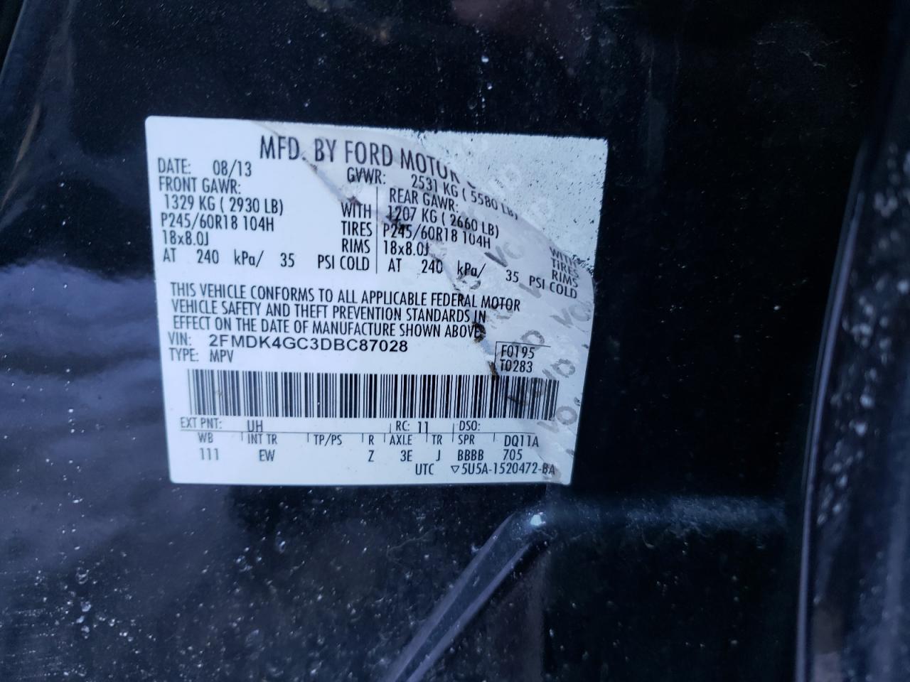 Photo 10 from auction – 2013 FORD EDGE SE with VIN 2FMDK4GC3DBC87028