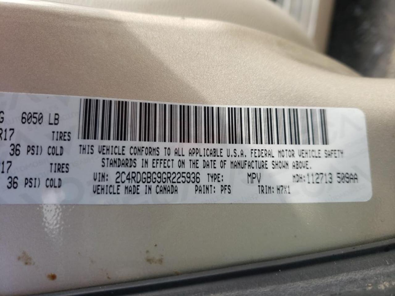 Photo 10 from auction – 2016 DODGE GRAND CARA with VIN 2C4RDGBG9GR225936