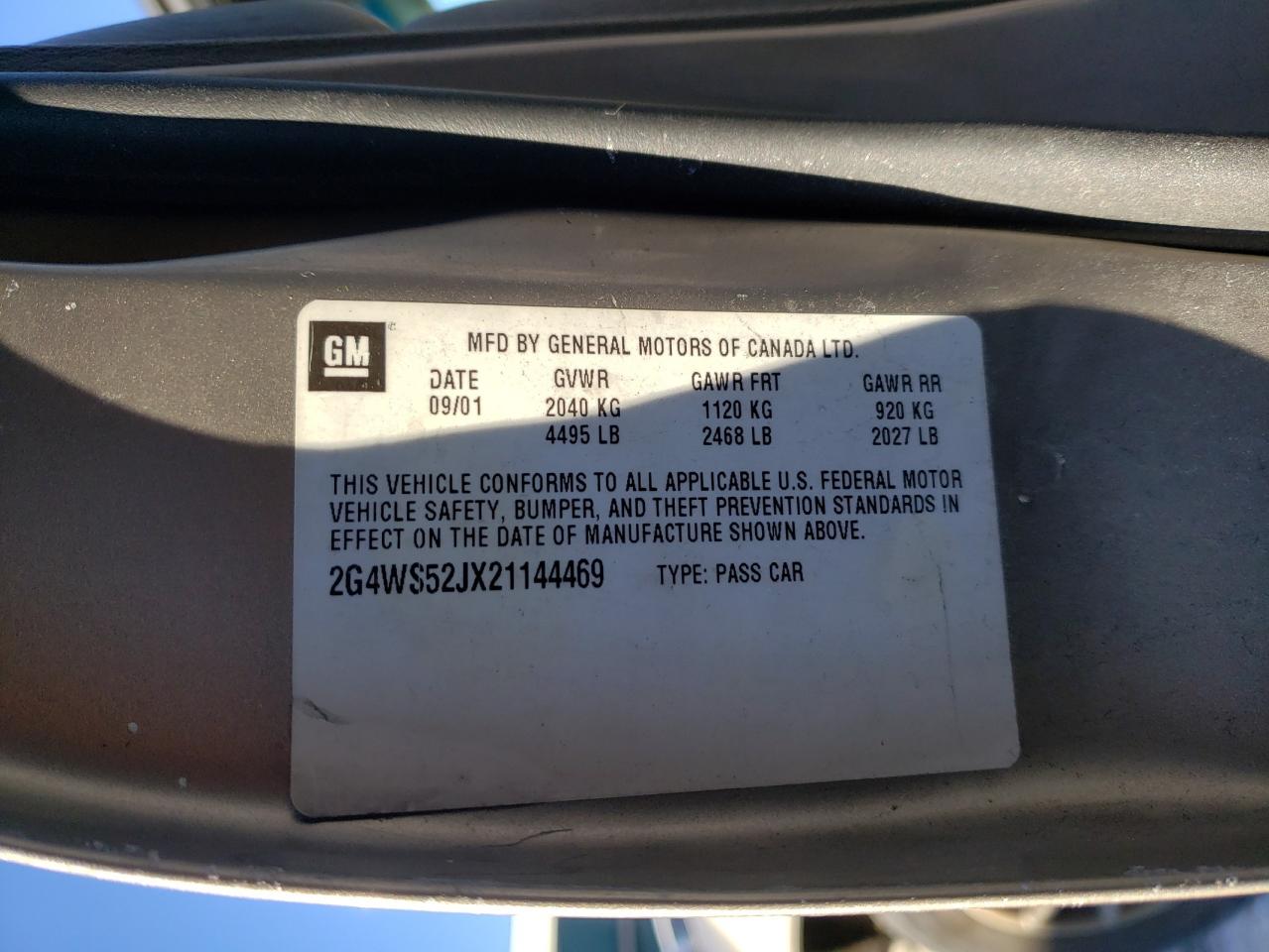 Photo 10 from auction – 2002 BUICK CENTURY CU with VIN 2G4WS52JX21144469