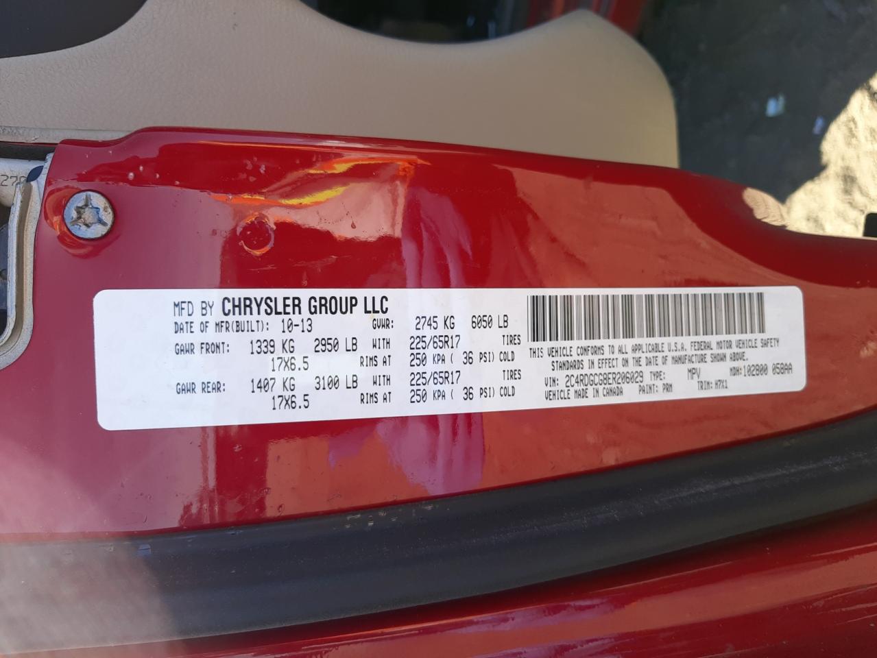 Photo 10 from auction – 2014 DODGE GRAND CARA with VIN 2C4RDGCG8ER206029