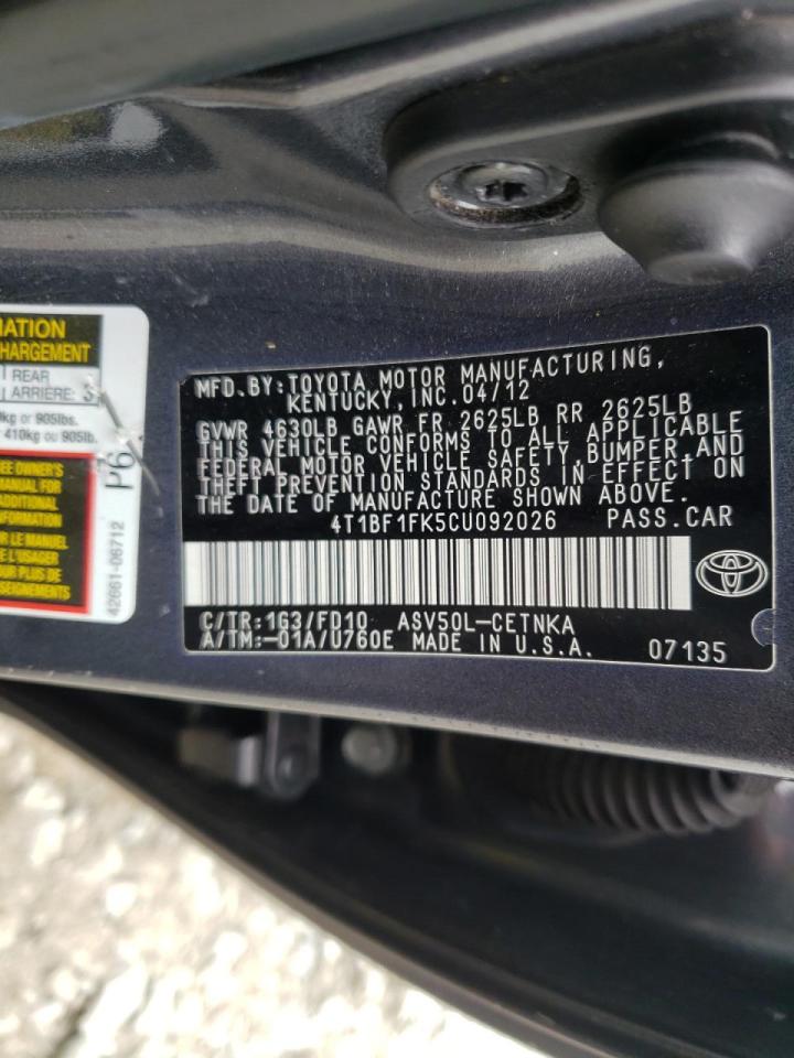 Photo 10 from auction – 2012 TOYOTA CAMRY BASE with VIN 4T1BF1FK5CU092026