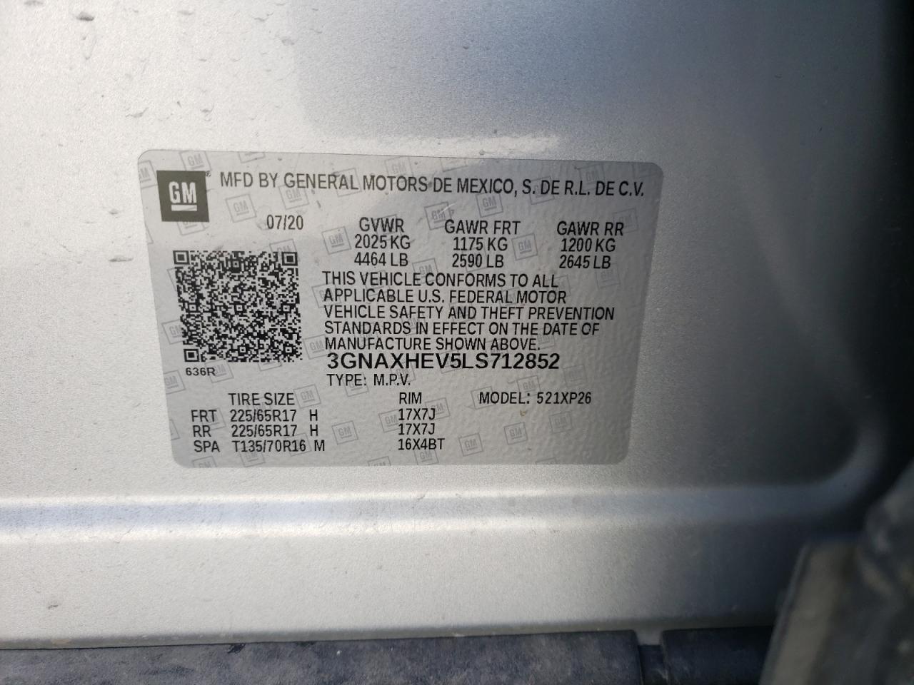 Photo 10 from auction – 2020 CHEVROLET EQUINOX LS with VIN 3GNAXHEV5LS712852