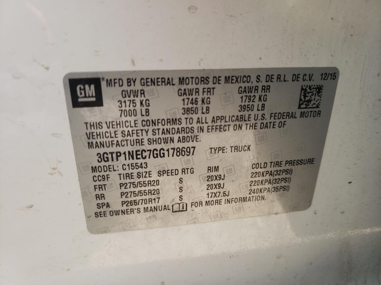 Photo 10 from auction – 2016 GMC SIERRA C15 with VIN 3GTP1NEC7GG178697