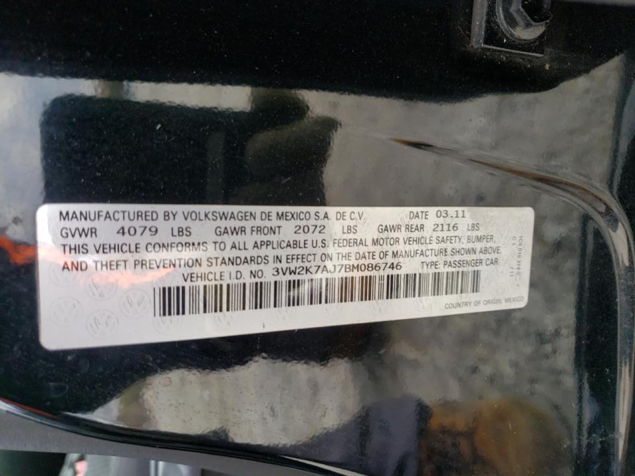 Photo 10 from auction – 2011 VOLKSWAGEN JETTA BASE with VIN 3VW2K7AJ7BM086746