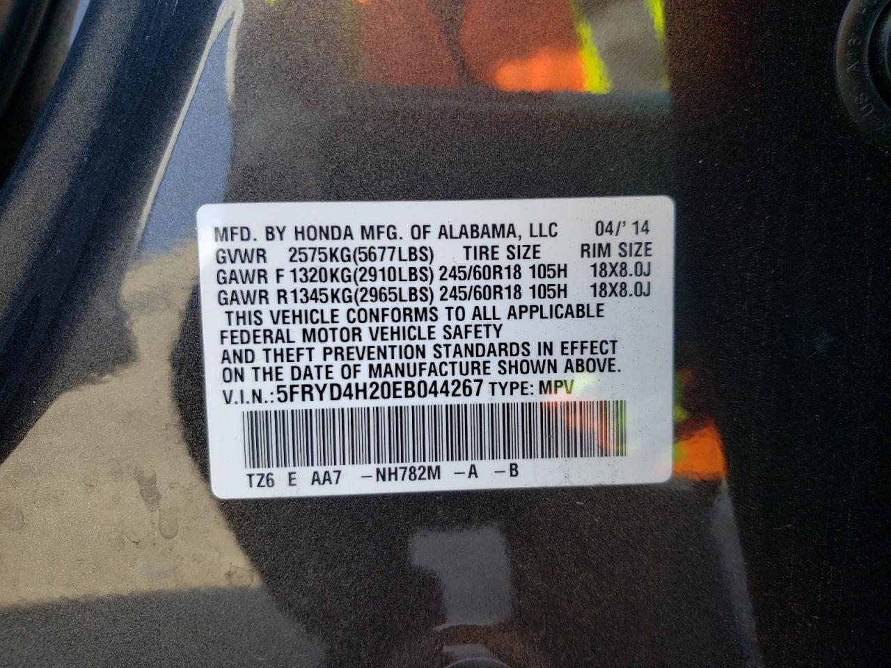 Photo 10 from auction – 2014 ACURA MDX with VIN 5FRYD4H20EB044267