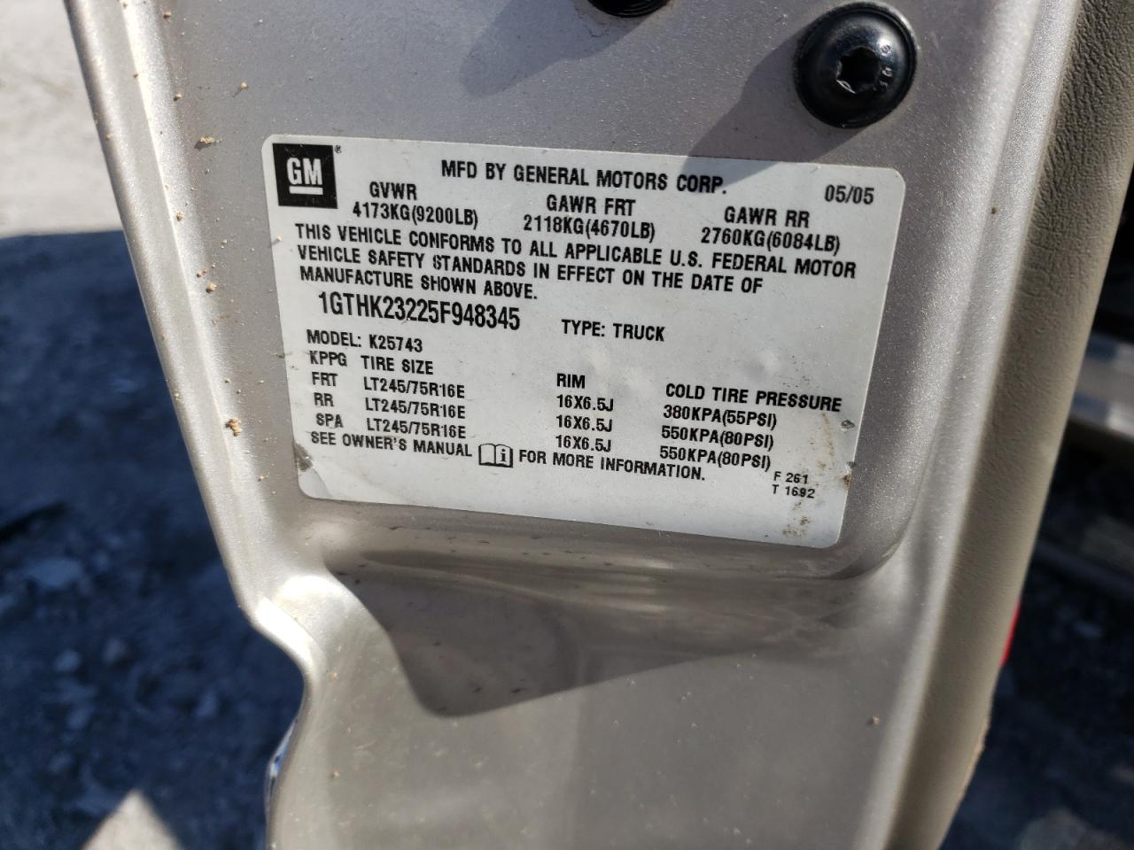 Photo 10 from auction – 2005 GMC SIERRA K25 with VIN 1GTHK23225F948345