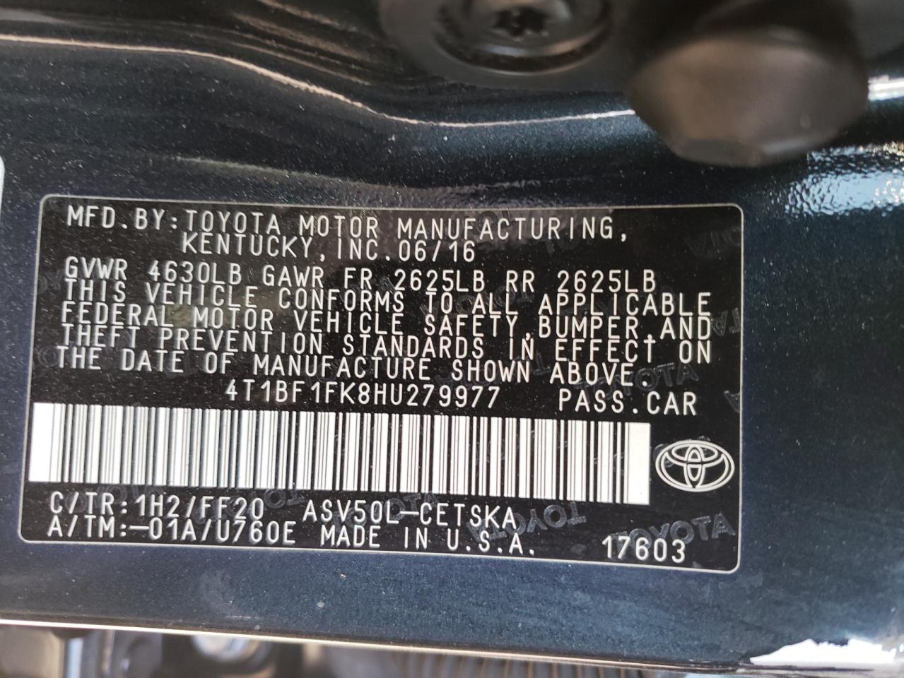 Photo 10 from auction – 2017 TOYOTA CAMRY LE with VIN 4T1BF1FK8HU279977