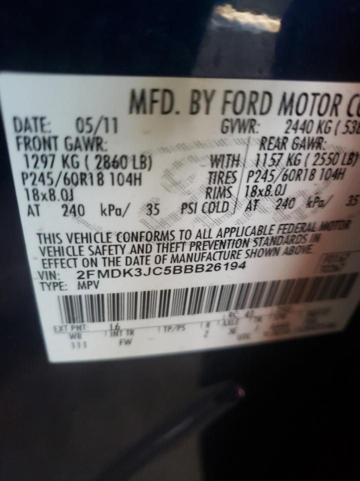 Photo 10 from auction – 2011 FORD EDGE SEL with VIN 2FMDK3JC5BBB26194