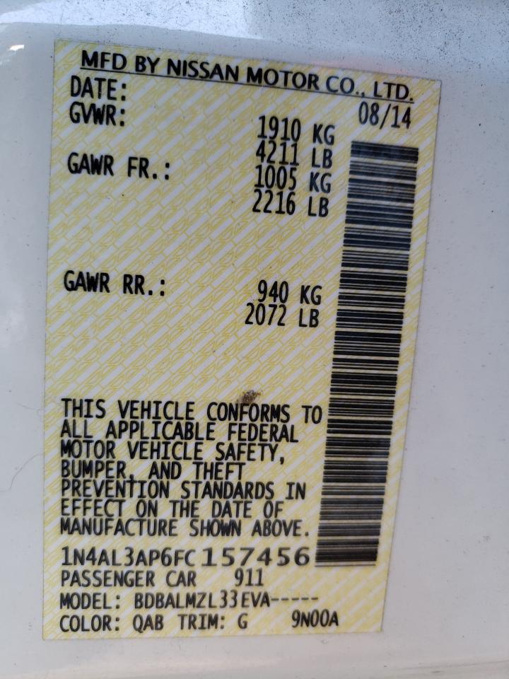 Photo 10 from auction – 2015 NISSAN ALTIMA 2.5 with VIN 1N4AL3AP6FC157456