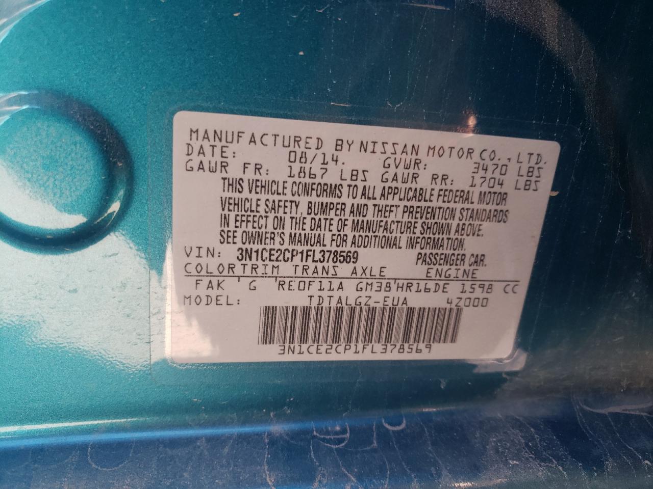 Photo 10 from auction – 2015 NISSAN VERSA NOTE with VIN 3N1CE2CP1FL378569