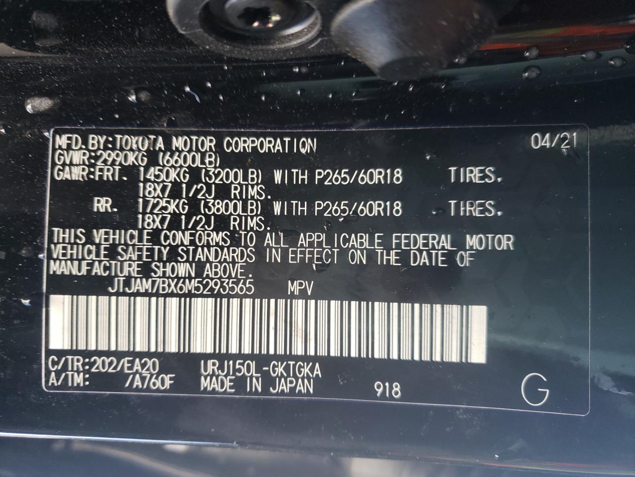 Photo 10 from auction – 2021 LEXUS GX 460 PRE with VIN JTJAM7BX6M5293565