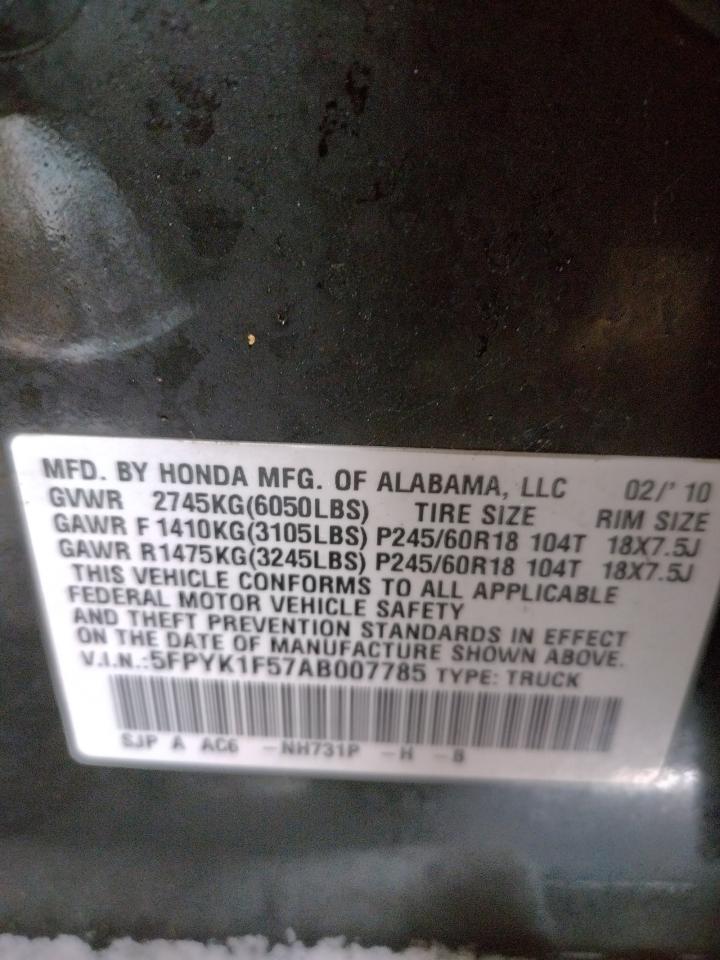 Photo 10 from auction – 2010 HONDA RIDGELINE with VIN 5FPYK1F57AB007785