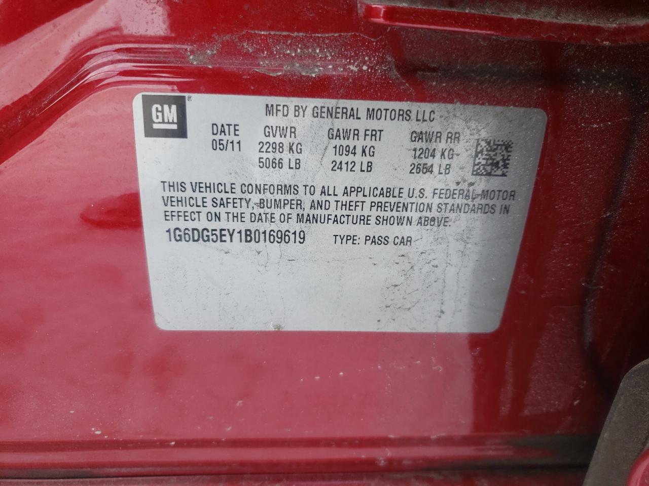 Photo 10 from auction – 2011 CADILLAC CTS LUXURY with VIN 1G6DG5EY1B0169619