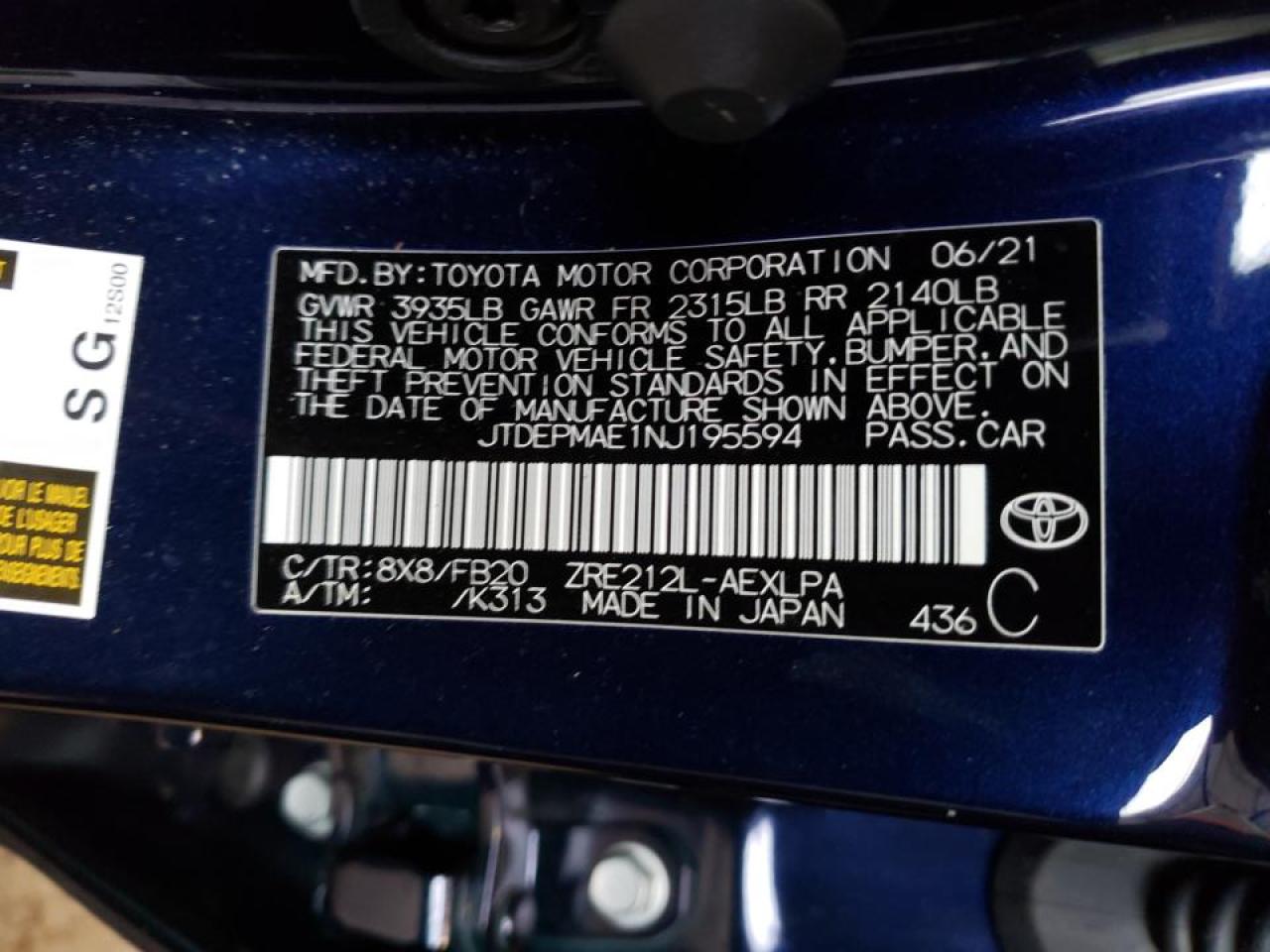 Photo 10 from auction – 2022 TOYOTA COROLLA LE with VIN JTDEPMAE1NJ195594