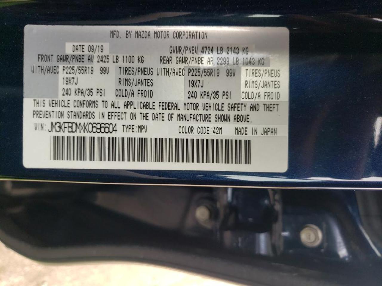 Photo 10 from auction – 2019 MAZDA CX-5 GRAND with VIN JM3KFBDMXK0696604