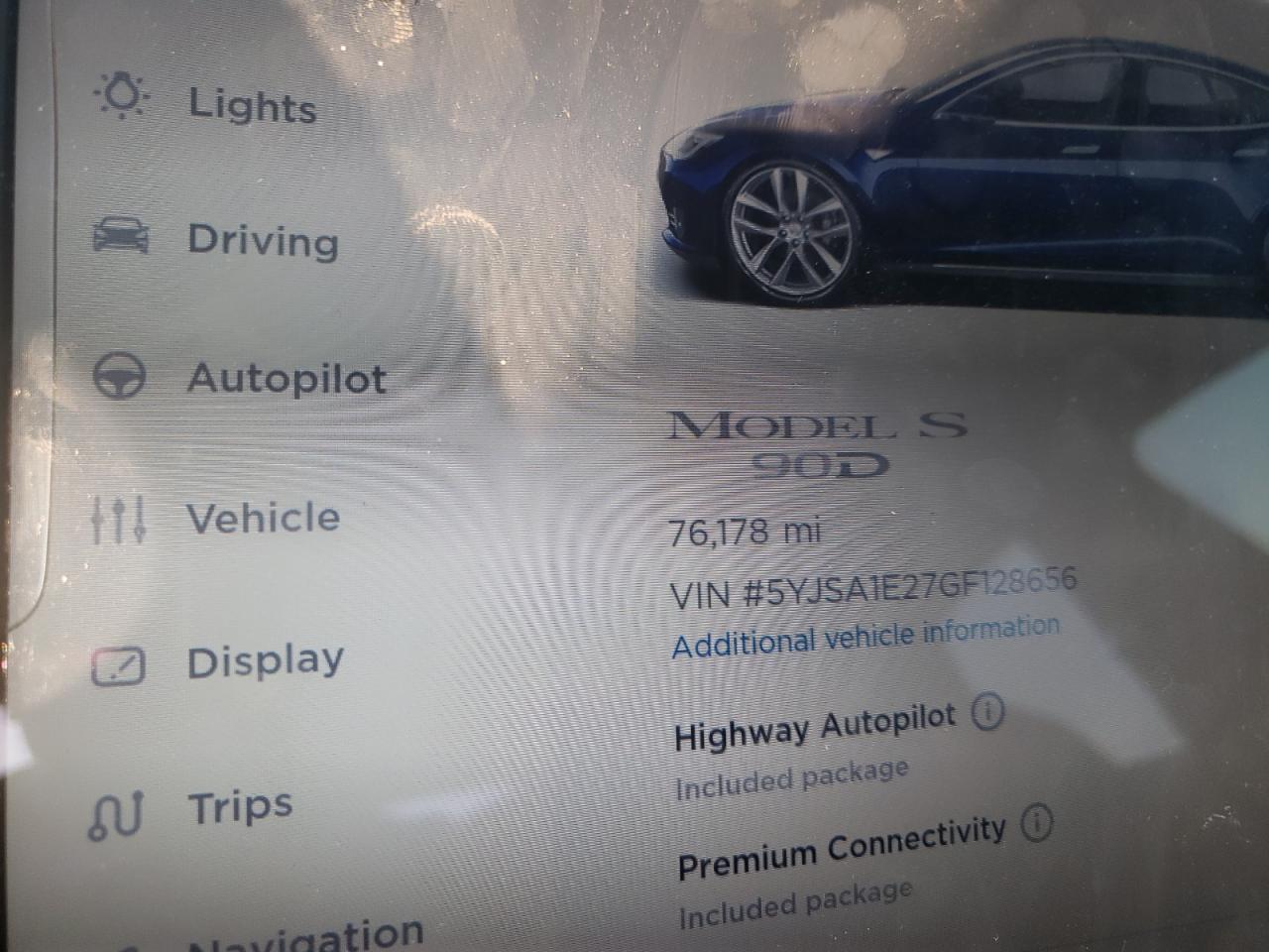 Photo 8 from auction – 2016 TESLA MODEL S with VIN 5YJSA1E27GF128656
