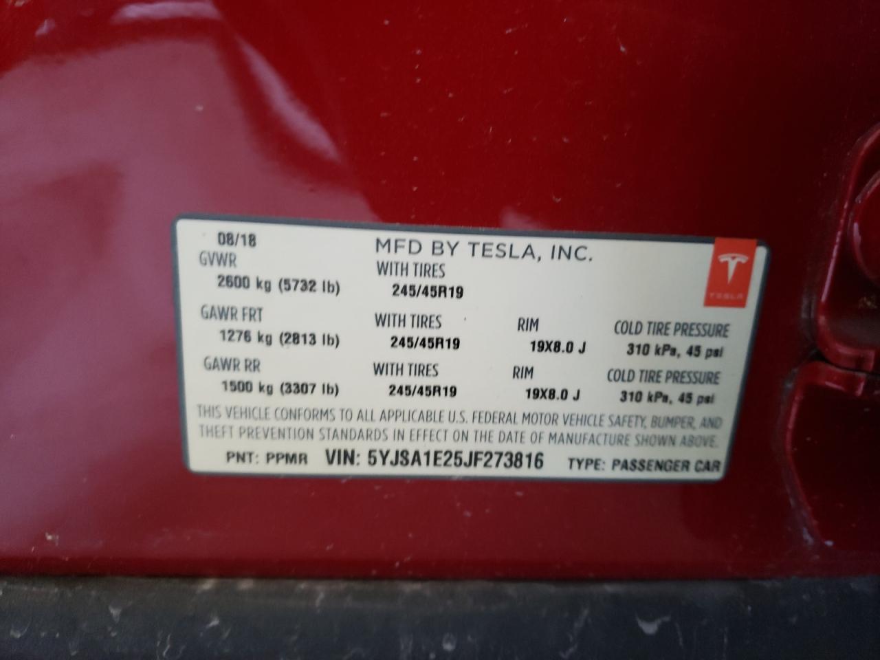 Photo 10 from auction – 2018 TESLA MODEL S with VIN 5YJSA1E25JF273816