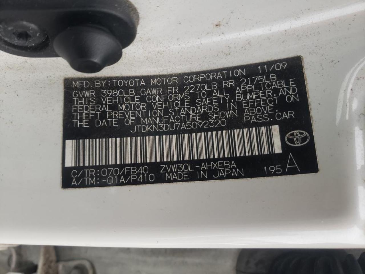 Photo 10 from auction – 2010 TOYOTA PRIUS with VIN JTDKN3DU7A5092320