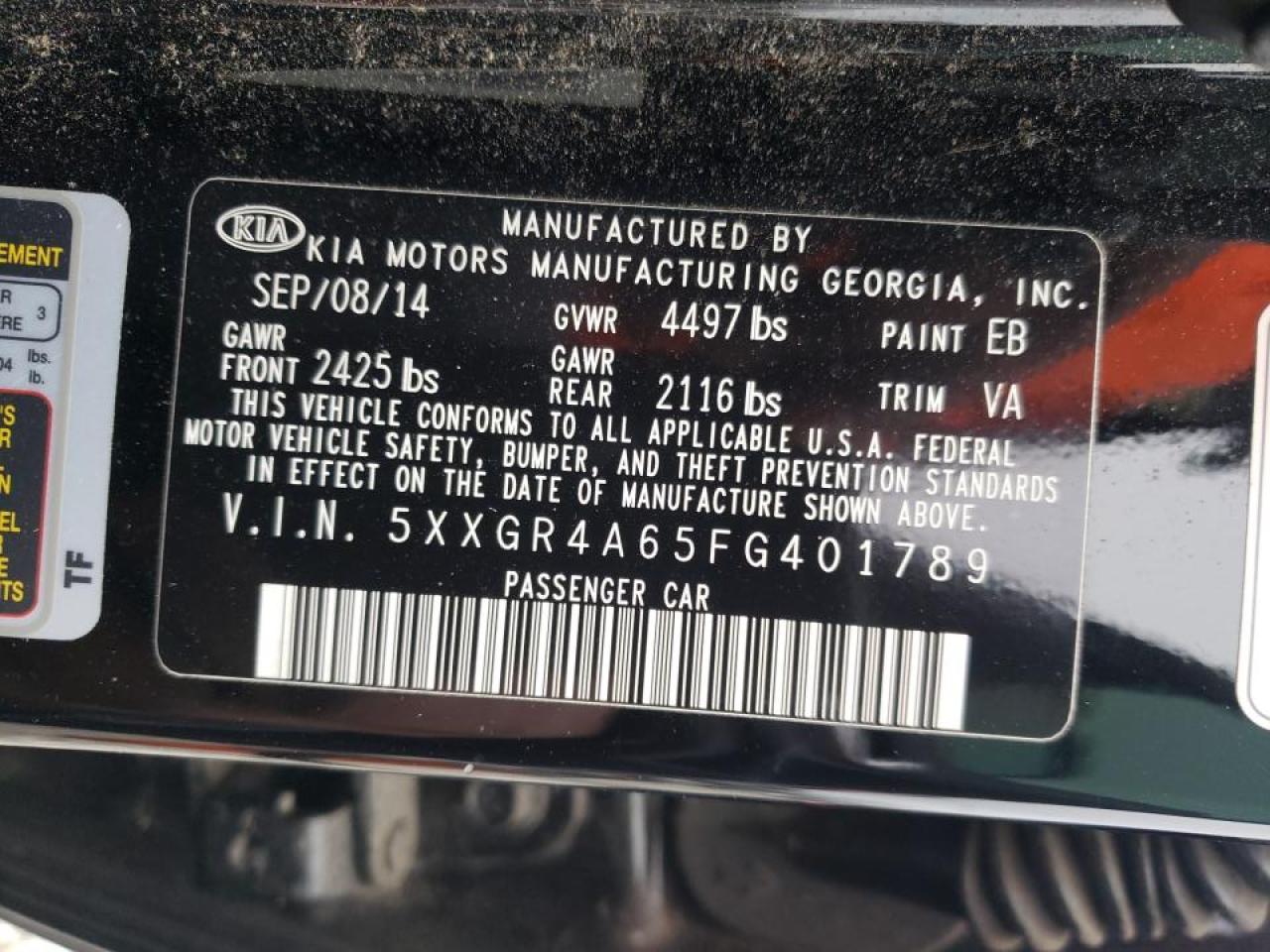 Photo 10 from auction – 2015 KIA OPTIMA SX with VIN 5XXGR4A65FG401789
