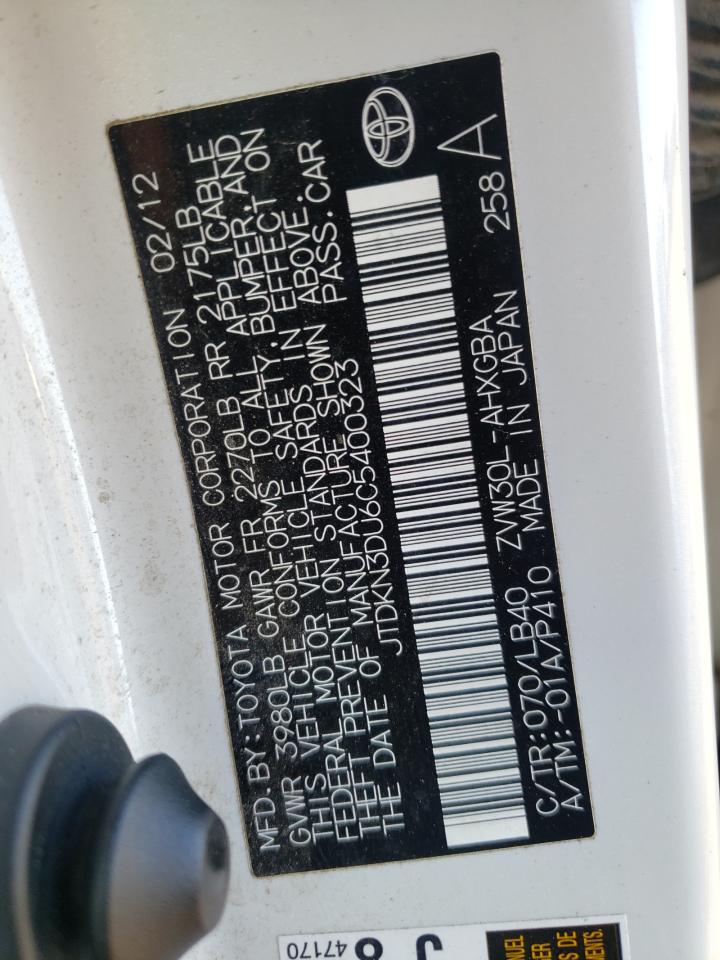 Zdjęcie 10 z aukcji – 2012 TOYOTA PRIUS z VIN JTDKN3DU6C5400323