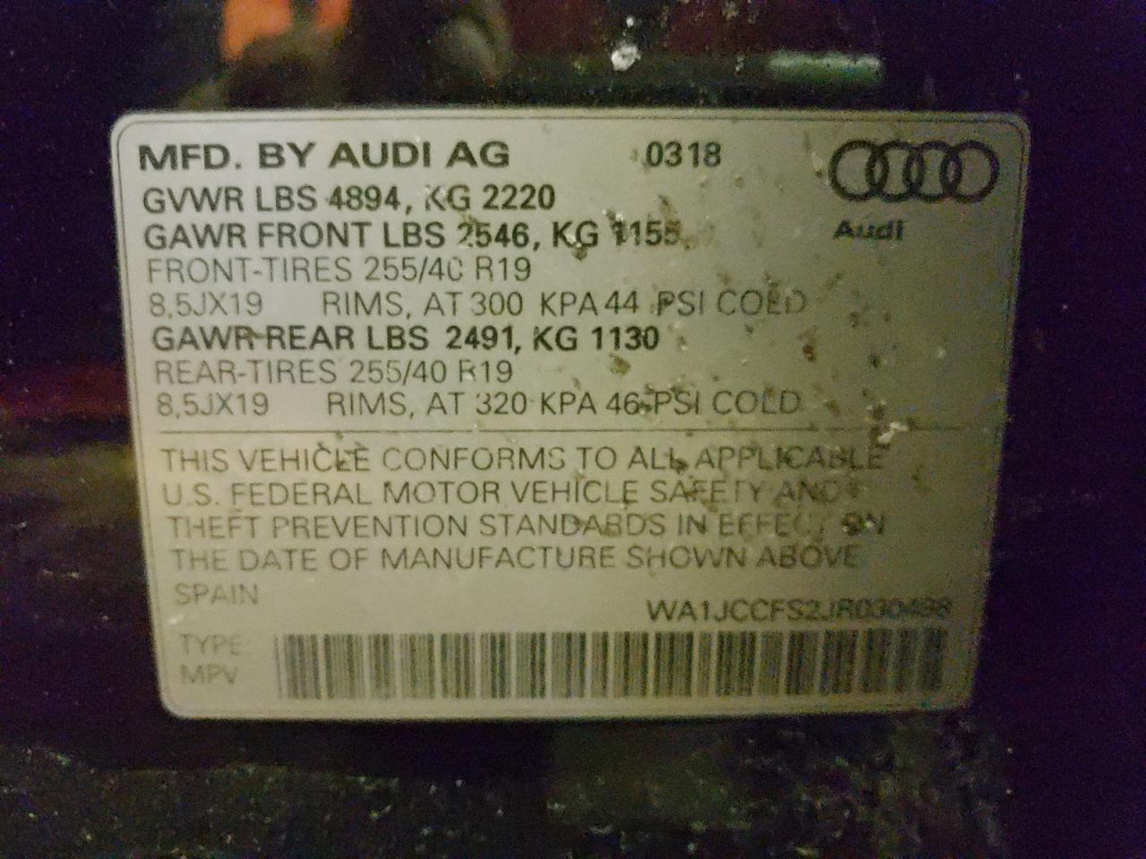 Photo 10 from auction – 2018 AUDI Q3 PREMIUM with VIN WA1JCCFS2JR030498