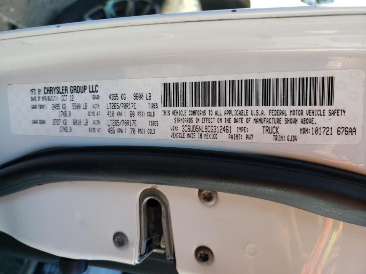 Foto 10 de la subasta – 2012 DODGE RAM 2500 L con VIN 3C6UD5NL9CG312461