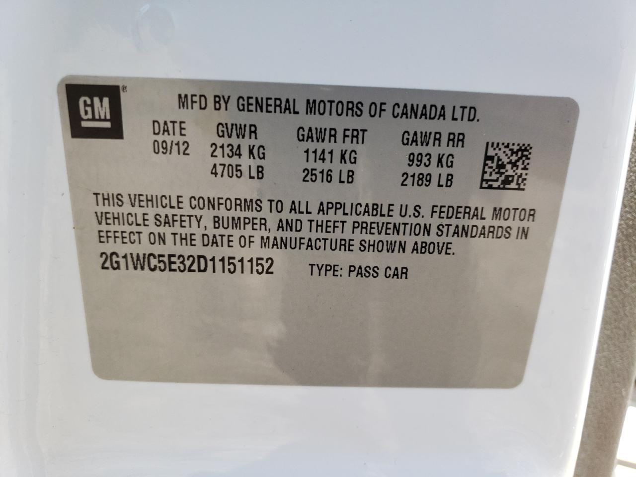 Photo 10 from auction – 2013 CHEVROLET IMPALA LTZ with VIN 2G1WC5E32D1151152