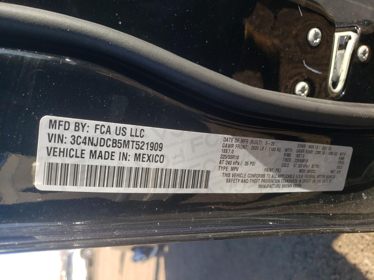 Photo 10 from auction – 2021 JEEP COMPASS LI with VIN 3C4NJDCB5MT521909