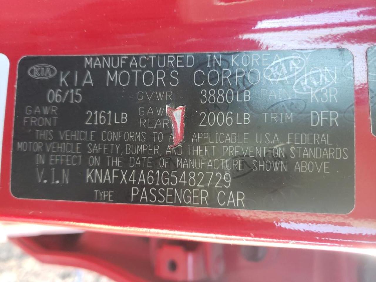 Photo 10 from auction – 2016 KIA FORTE LX with VIN KNAFX4A61G5482729