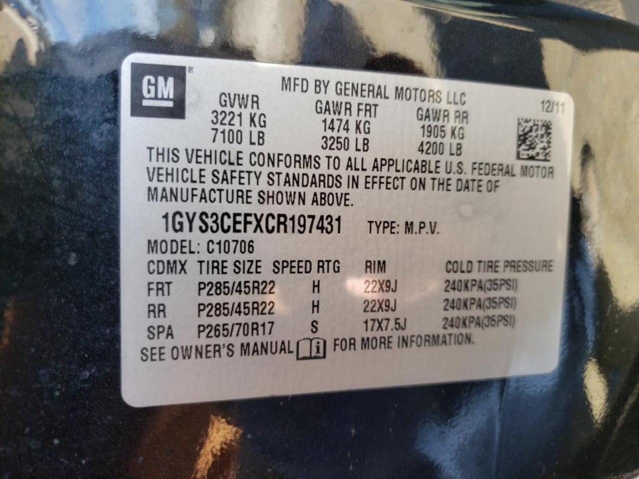 Photo 10 from auction – 2012 CADILLAC ESCALADE P with VIN 1GYS3CEFXCR197431