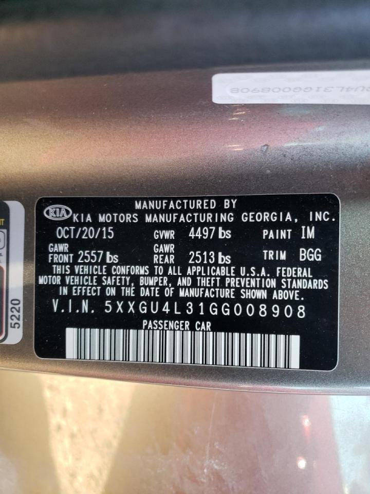 Photo 10 from auction – 2016 KIA OPTIMA EX with VIN 5XXGU4L31GG008908