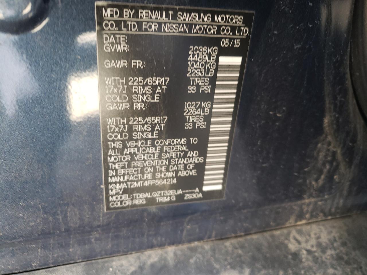 Zdjęcie 10 z aukcji – 2015 NISSAN ROGUE S z VIN KNMAT2MT4FP564214