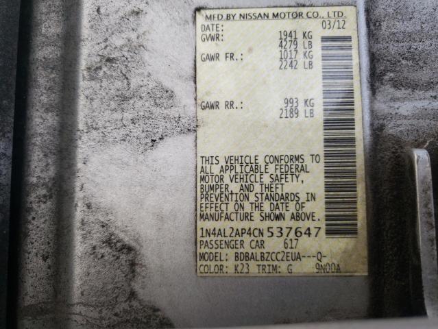 Photo 10 from auction – 2012 NISSAN ALTIMA BAS with VIN 1N4AL2AP4CN537647
