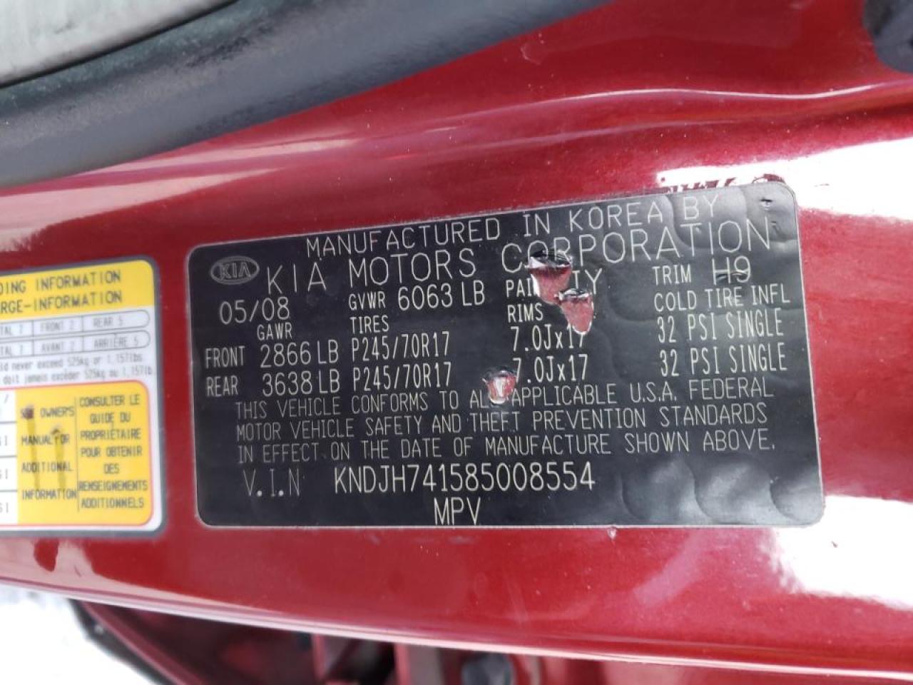 Photo 10 from auction – 2008 KIA BORREGO LX with VIN KNDJH741585008554