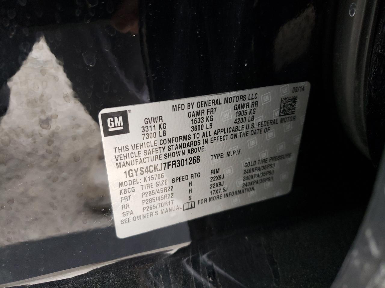 Photo 10 from auction – 2015 CADILLAC ESCALADE P with VIN 1GYS4CKJ7FR301268