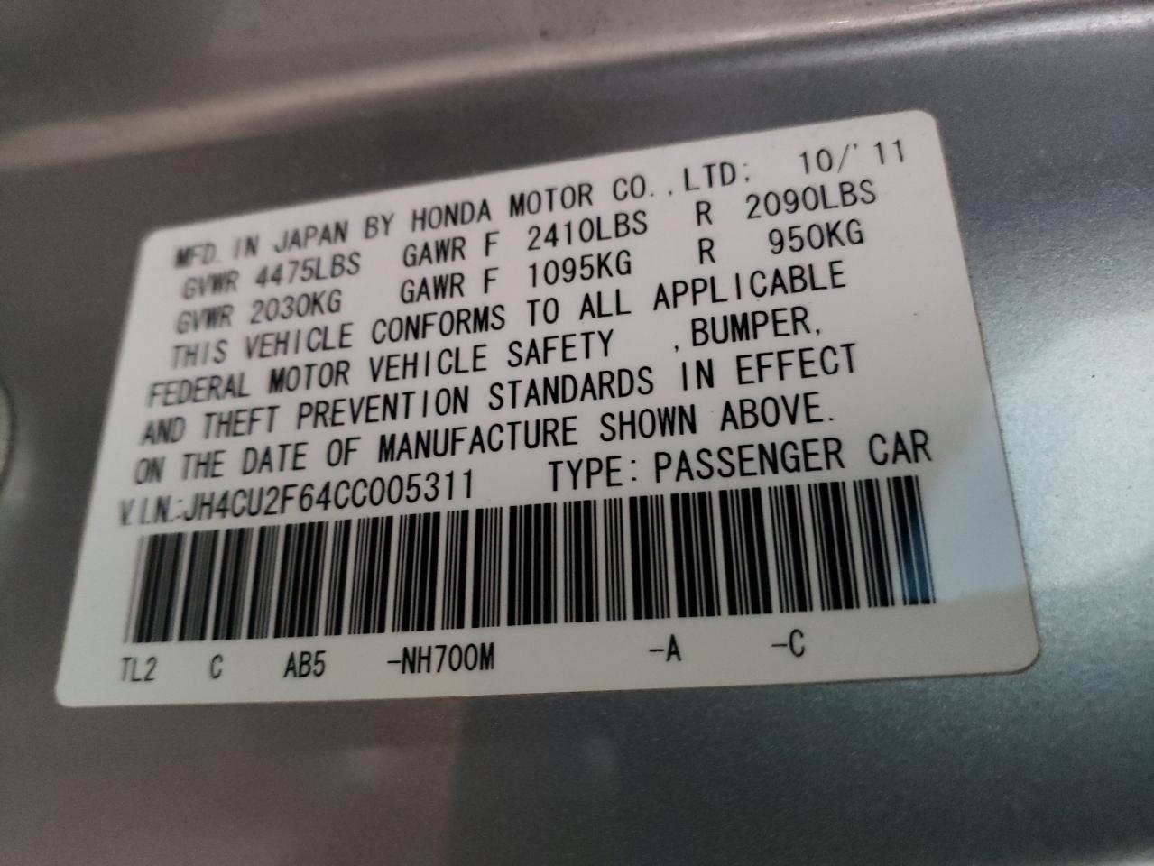 Фото 10 с аукциона – 2012 ACURA TSX TECH с VIN JH4CU2F64CC005311