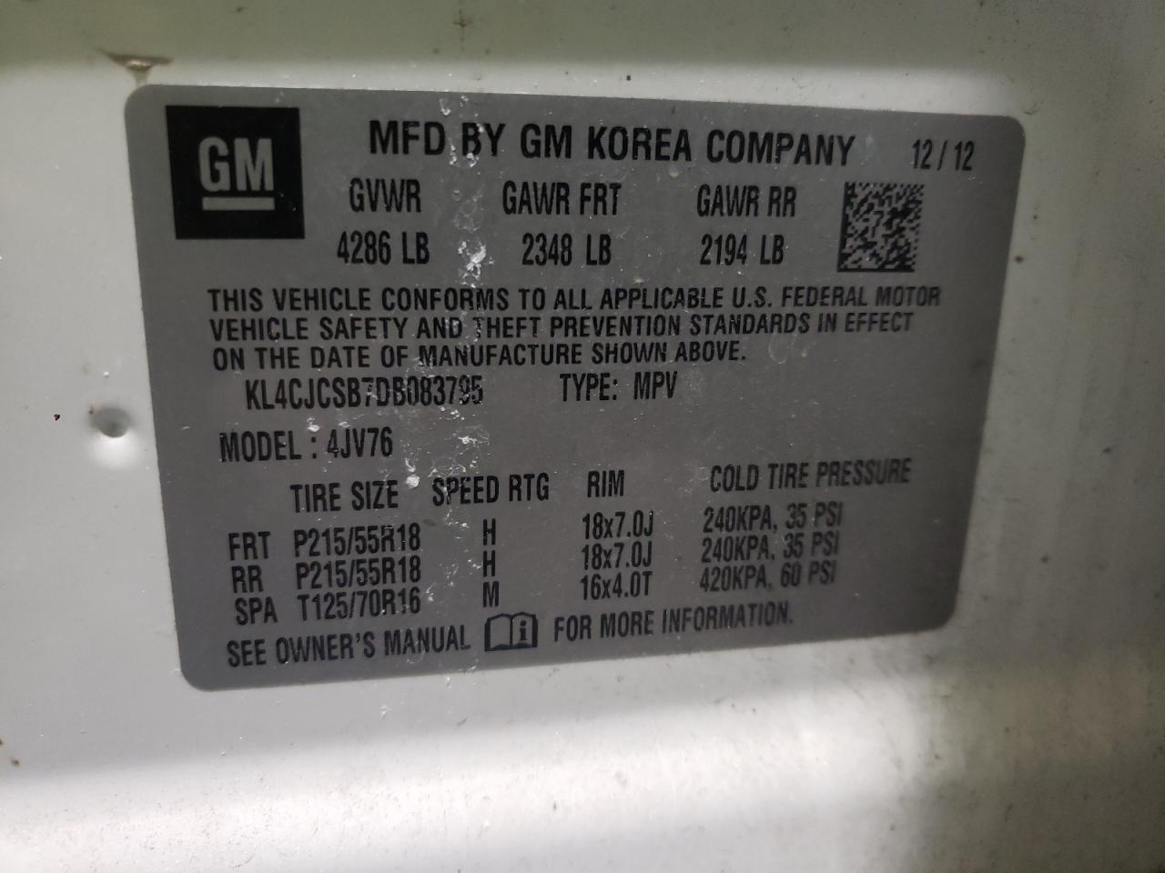 Photo 10 from auction – 2013 BUICK ENCORE with VIN KL4CJCSB7DB083795