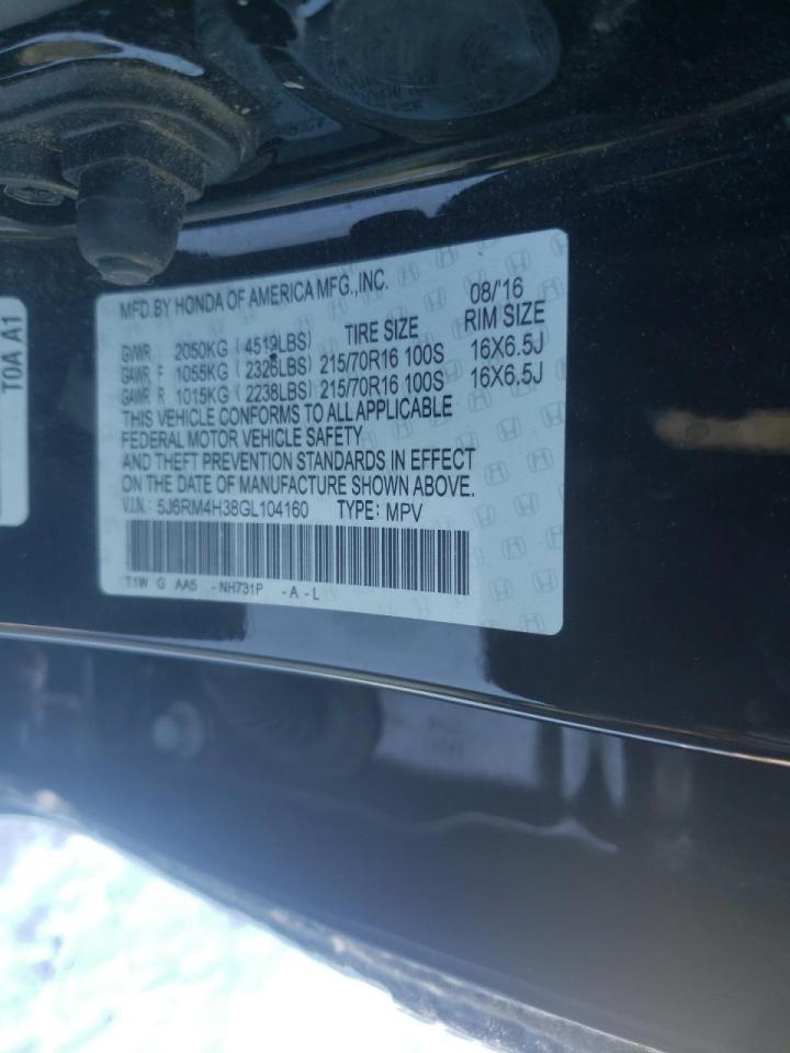 Photo 10 from auction – 2016 HONDA CR-V LX with VIN 5J6RM4H38GL104160