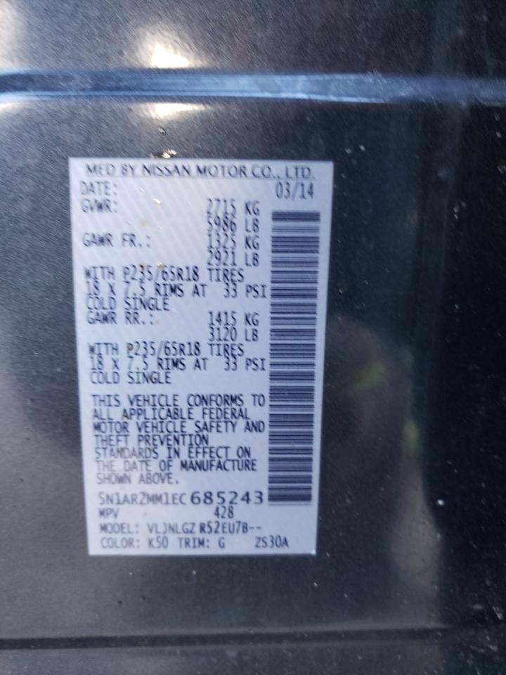 Photo 10 from auction – 2014 NISSAN PATHFINDER with VIN 5N1AR2MM1EC685243