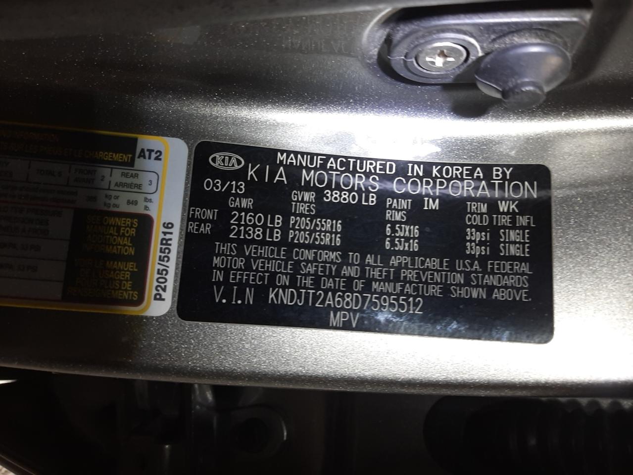 Photo 10 from auction – 2013 KIA SOUL with VIN KNDJT2A68D7595512