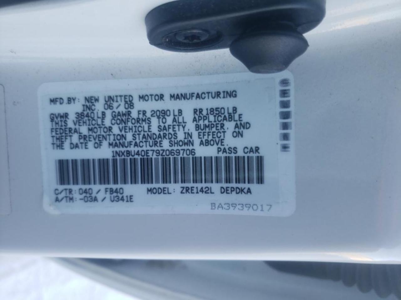 Photo 10 from auction – 2009 TOYOTA COROLLA BA with VIN 1NXBU40E79Z069706